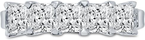 Solid 14k White Gold 5mm Princess Cut Five Stone with Side Accents Anniversary Ring Wedding Band CZ Cubic Zirconia 2.0cttw. in Saudi Arabia