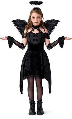 Spooktacular Creations Halloween Child Girl Black Angel Short Dress Costume, Kids Fallen Angel Outfit for Role Play Parties in Saudi Arabia