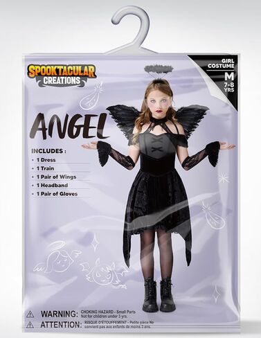 Spooktacular Creations Halloween Child Girl Black Angel Short Dress Costume, Kids Fallen Angel Outfit for Role Play Parties in Saudi Arabia
