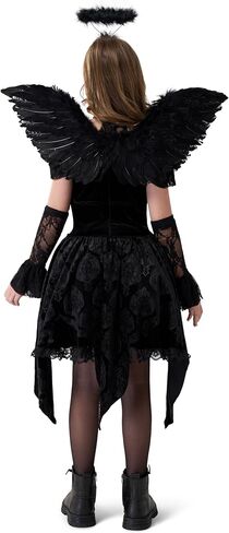 Spooktacular Creations Halloween Child Girl Black Angel Short Dress Costume, Kids Fallen Angel Outfit for Role Play Parties in Saudi Arabia