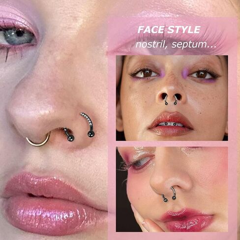 BodyBonita G23 Titanium Horseshoe Nose Rings Septum 16G with Threaded Piercing Taper/Pick Up Tool/Replacement Balls for Piercings - Circular Barbell/Spike Lip Piercing Helix Daith Jewelry for Women in Saudi Arabia
