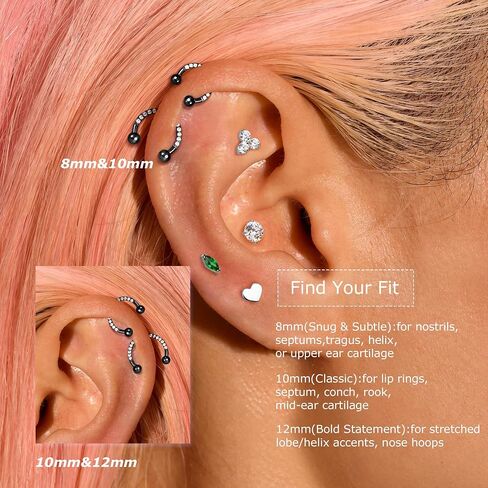 BodyBonita G23 Titanium Horseshoe Nose Rings Septum 16G with Threaded Piercing Taper/Pick Up Tool/Replacement Balls for Piercings - Circular Barbell/Spike Lip Piercing Helix Daith Jewelry for Women in Saudi Arabia