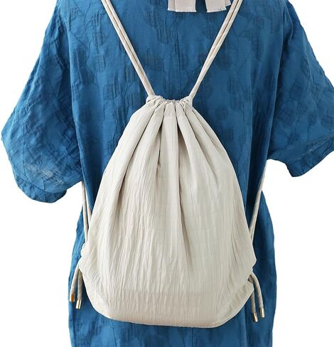 Beige Plaid Drawstring Backpack - Lightweight Cinch Sackpack for Women, Boho Original Design, Perfect for Gym, Travel, Beach & Outdoor Sports in Saudi Arabia