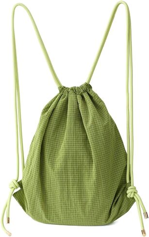 Beige Plaid Drawstring Backpack - Lightweight Cinch Sackpack for Women, Boho Original Design, Perfect for Gym, Travel, Beach & Outdoor Sports in Kuwait