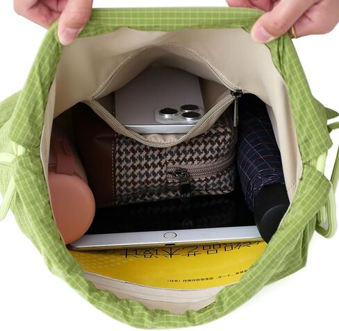 Beige Plaid Drawstring Backpack - Lightweight Cinch Sackpack for Women, Boho Original Design, Perfect for Gym, Travel, Beach & Outdoor Sports in Kuwait