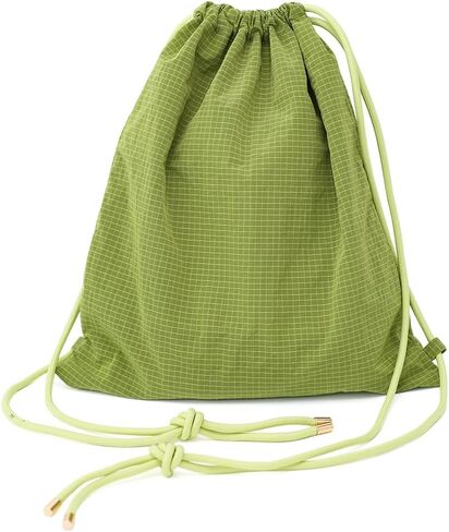 Beige Plaid Drawstring Backpack - Lightweight Cinch Sackpack for Women, Boho Original Design, Perfect for Gym, Travel, Beach & Outdoor Sports in Kuwait
