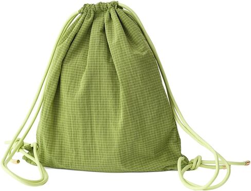 Beige Plaid Drawstring Backpack - Lightweight Cinch Sackpack for Women, Boho Original Design, Perfect for Gym, Travel, Beach & Outdoor Sports in Kuwait