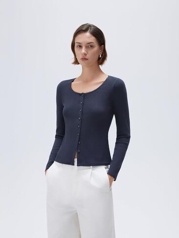 SUUKSESS Women Cotton Ribbed Long Sleeve Tops Button Down Crew Neck Lace Line Going Out Fitted Shirts in Saudi Arabia