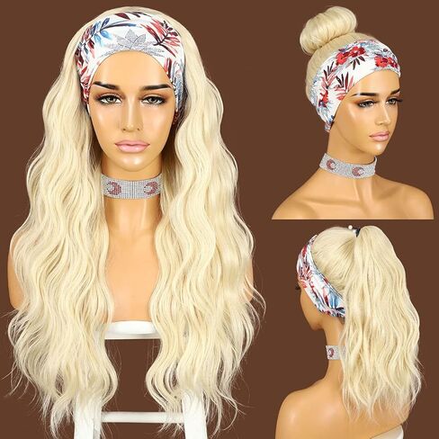 SAPPHIREWIGS شعر مستعار بعصابة رأس مموجة باللون الأسود مع البنفسجي بدون لاصق بدون دانتيل أمامي شعر مستعار اصطناعي للنساء للارتداء والذهاب نصف شعر مستعار للاستخدام اليومي 26 بوصة in Kuwait