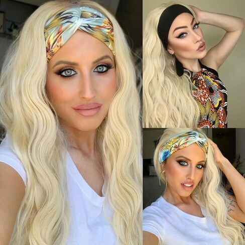 SAPPHIREWIGS شعر مستعار بعصابة رأس مموجة باللون الأسود مع البنفسجي بدون لاصق بدون دانتيل أمامي شعر مستعار اصطناعي للنساء للارتداء والذهاب نصف شعر مستعار للاستخدام اليومي 26 بوصة in Kuwait