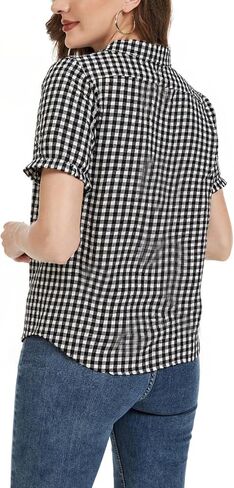 MINTLIMIT Women's Gingham Blouse 2025 Plaid Top Short Sleeve Button Down Peter Pan Collar Shirt in Saudi Arabia