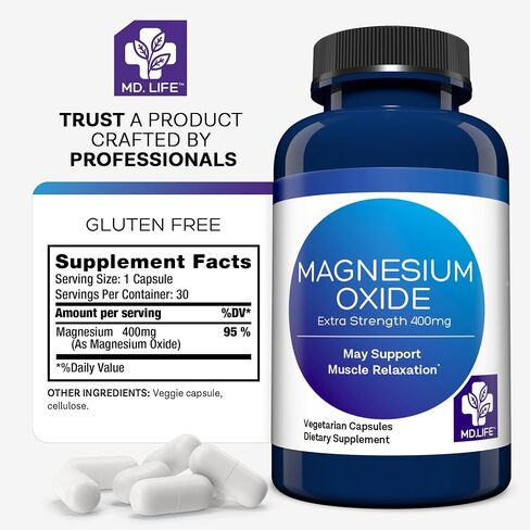 MD. Life Magnesium Oxide Supplement – 90 Capsules - High Absorption Magnesium Supplement for Vascular Health, Leg Cramps, Magnesium for Sleep - Non GMO in Saudi Arabia