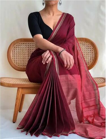 ساري نسائي من القطن الهندي ذو النول اليدوي Khadi العرقي مع شرابات قطعة بلوزة غير مخيطة لملابس المهرجانات in Kuwait