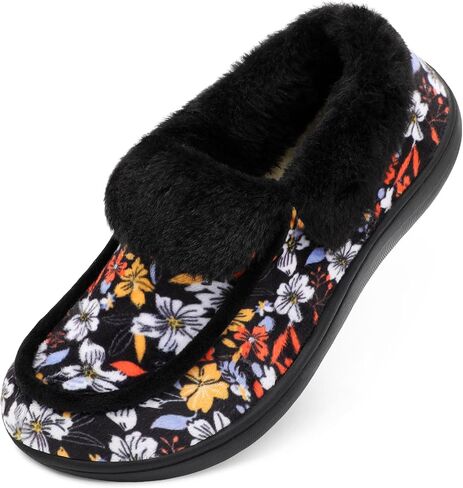 Womens Slippers Fuzzy Collar Slipper Boots for Women Wide Toe House Shoes Moccasin Camping Travel Slippers with Hard Rubber Sole Indoor/Outdoor in Saudi Arabia