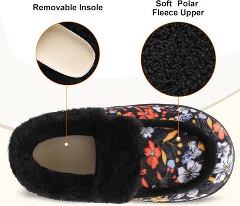 Womens Slippers Fuzzy Collar Slipper Boots for Women Wide Toe House Shoes Moccasin Camping Travel Slippers with Hard Rubber Sole Indoor/Outdoor in Saudi Arabia