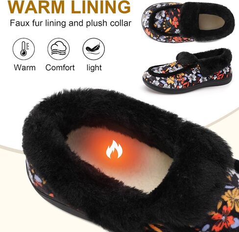 Womens Slippers Fuzzy Collar Slipper Boots for Women Wide Toe House Shoes Moccasin Camping Travel Slippers with Hard Rubber Sole Indoor/Outdoor in Saudi Arabia