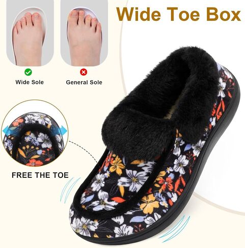 Womens Slippers Fuzzy Collar Slipper Boots for Women Wide Toe House Shoes Moccasin Camping Travel Slippers with Hard Rubber Sole Indoor/Outdoor in Saudi Arabia