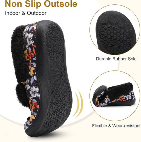 Womens Slippers Fuzzy Collar Slipper Boots for Women Wide Toe House Shoes Moccasin Camping Travel Slippers with Hard Rubber Sole Indoor/Outdoor in Saudi Arabia