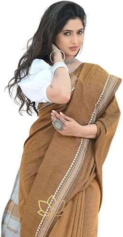 Women's Designer Cotton Indian Handloom Khadi Ethnic Saree With Tassels Unstitched Blouse Piece for Festival Wear in Saudi Arabia