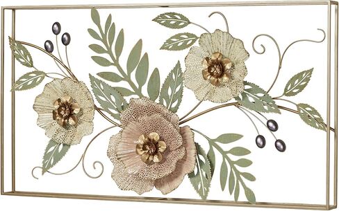 Touch of Class Forever Blooms Openwork Floral Wall Art - Framed - Metal - Painted by Hand Pink Pastel, Cream Blossoms, Metallic Hues - Fluted Flower Petals - Alcohol Ink Fluid Painting in Saudi Arabia