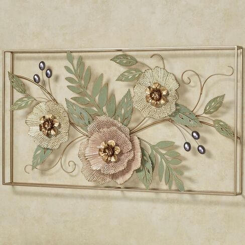 Touch of Class Forever Blooms Openwork Floral Wall Art - Framed - Metal - Painted by Hand Pink Pastel, Cream Blossoms, Metallic Hues - Fluted Flower Petals - Alcohol Ink Fluid Painting in Saudi Arabia