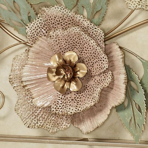 Touch of Class Forever Blooms Openwork Floral Wall Art - Framed - Metal - Painted by Hand Pink Pastel, Cream Blossoms, Metallic Hues - Fluted Flower Petals - Alcohol Ink Fluid Painting in Saudi Arabia