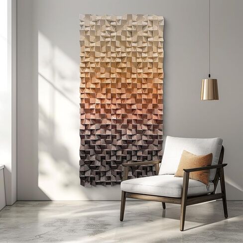 LIUZEYUE - 3D wooden block painting gradient coffee white art background wall wooden block abstract geometric wall decoration living room/bedroom/office modern minimalist style decoration Diameter 23.6" in Saudi Arabia