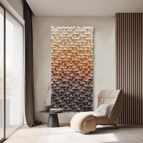 LIUZEYUE - 3D wooden block painting gradient coffee white art background wall wooden block abstract geometric wall decoration living room/bedroom/office modern minimalist style decoration Diameter 23.6" in Saudi Arabia
