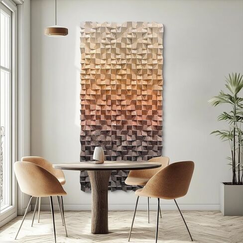 LIUZEYUE - 3D wooden block painting gradient coffee white art background wall wooden block abstract geometric wall decoration living room/bedroom/office modern minimalist style decoration Diameter 23.6" in Saudi Arabia