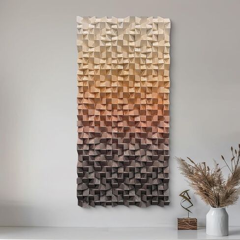 LIUZEYUE - 3D wooden block painting gradient coffee white art background wall wooden block abstract geometric wall decoration living room/bedroom/office modern minimalist style decoration Diameter 23.6" in Saudi Arabia