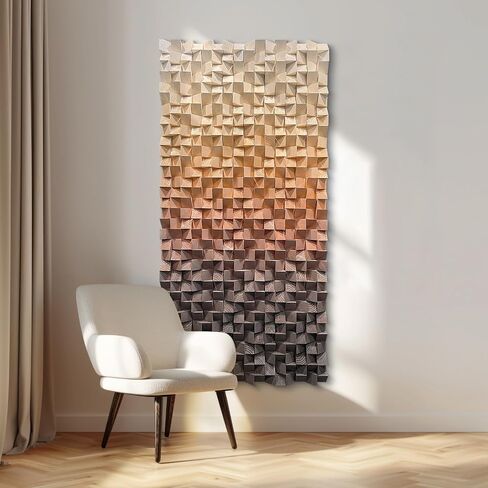 LIUZEYUE - 3D wooden block painting gradient coffee white art background wall wooden block abstract geometric wall decoration living room/bedroom/office modern minimalist style decoration Diameter 23.6" in Saudi Arabia