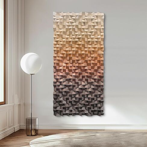 LIUZEYUE - 3D wooden block painting gradient coffee white art background wall wooden block abstract geometric wall decoration living room/bedroom/office modern minimalist style decoration Diameter 23.6" in Saudi Arabia