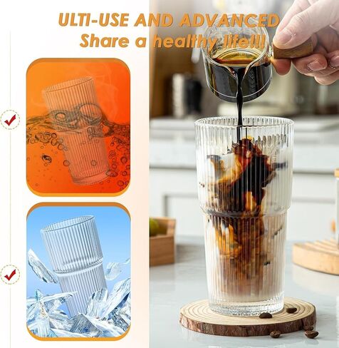 20 OZ Iced Coffee Cup With Glass Lids and Straws,High Borosilicate Glass Tumbler Cup Reusable Wide Mouth Smoothie Cups(Clear,1cup)… in Saudi Arabia