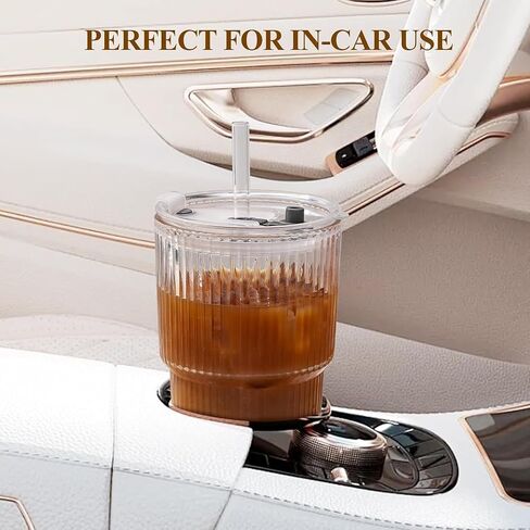 20 OZ Iced Coffee Cup With Glass Lids and Straws,High Borosilicate Glass Tumbler Cup Reusable Wide Mouth Smoothie Cups(Clear,1cup)… in Saudi Arabia