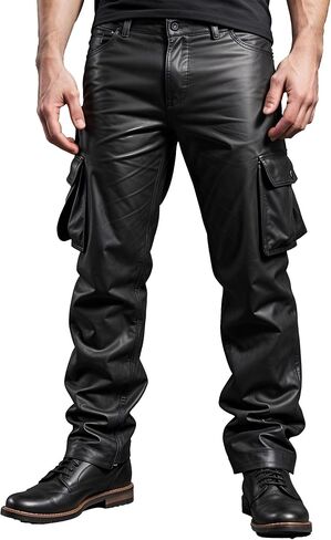 Genuine Lambskin Black Leather Cargo Pants for Men - Classic Leather Cargo Pants - Motorcycle Leather Pants Men in Saudi Arabia