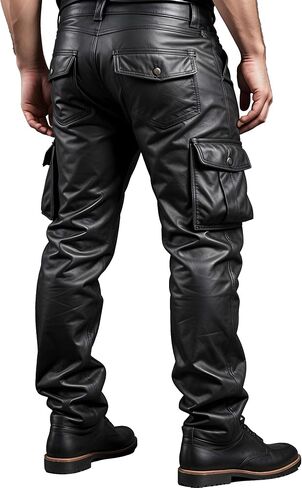 Genuine Lambskin Black Leather Cargo Pants for Men - Classic Leather Cargo Pants - Motorcycle Leather Pants Men in Saudi Arabia