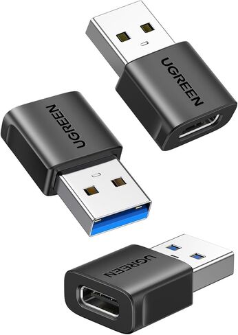 UGREEN محول USB إلى USB C بسرعة 10 جيجابت في الثانية، 2 حزمة، محول USB C أنثى إلى USB ذكر موصل شاحن USB C لساعة Apple 7 8 9، iPhone 15 14 13، AirPods، شاحن MagSafe، CarPlay، أسود in Saudi Arabia