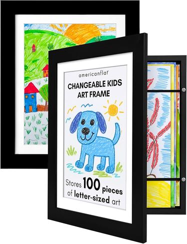 إطار فني للأطفال من Americanflat مقاس 10x12.5 - إطار صورة تحميل أمامي - مجموعة من 2 - يستخدم كإطار مقاس 8.5x11 مع حصيرة أو إطار 10x12.5 بدون حصيرة - My Mini Masterpiece - يحمل 100 عمل فني - أزرق in Kuwait
