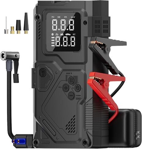 Car Battery Jump Starter with Air Compressor - 3000A Car Jump Starter Jump Box (All Gas/10L Diesel), with 150PSI Auto Tire Inflator, 12V Portable Booster Pack with Boost, Light and Jumper Cables in Saudi Arabia