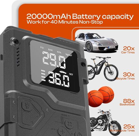 Car Battery Jump Starter with Air Compressor - 3000A Car Jump Starter Jump Box (All Gas/10L Diesel), with 150PSI Auto Tire Inflator, 12V Portable Booster Pack with Boost, Light and Jumper Cables in Saudi Arabia