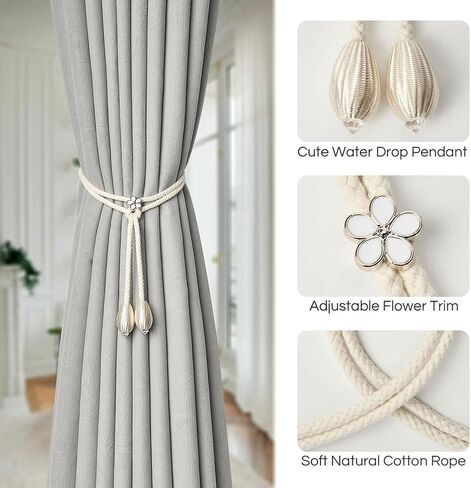 2 Pack Rope Curtain Tiebacks Holdbacks Elegant Decorative Tie Backs for Outdoor Bedroom Drapes Decoration Window Treatment in Saudi Arabia
