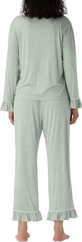 Women Bamboo Viscose Pajama Sets Ruffled Cuff Hem Long Sleeve Fancy Yarn 2 Piece Loungewear Loose Fit Drop Shoulder in Saudi Arabia