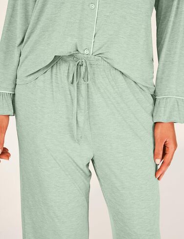 Women Bamboo Viscose Pajama Sets Ruffled Cuff Hem Long Sleeve Fancy Yarn 2 Piece Loungewear Loose Fit Drop Shoulder in Saudi Arabia