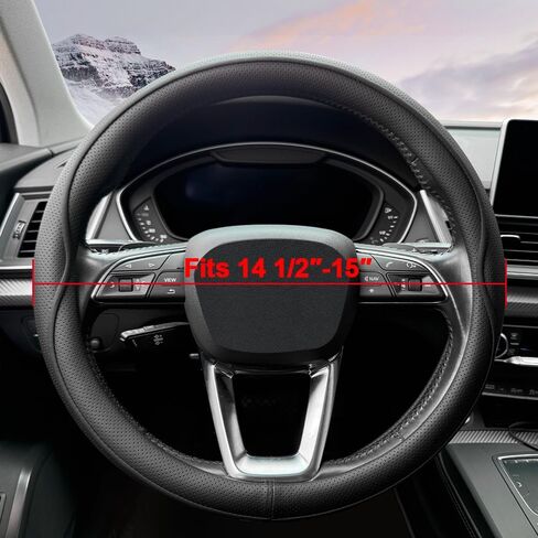 Leather Steering Wheel Cover， with Anti-Slip Stripe Design - Enhanced Grip, Fashion Style, Safe, Non-Slip, Breathable. Upgrade car Interior，Black Blue in Saudi Arabia