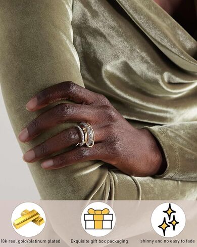 TLY Gold Silver Stackable Rings for Women Mixed Metal Interlocked Statement Ring Stack 14K Gold Plated Cubic Zirconia Fashion Two Tone Connected Bands Size 4-11 in Kuwait