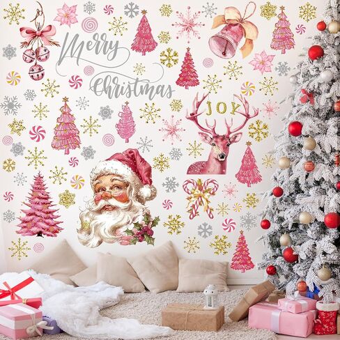 6 Sheets Vintage Christmas Wall Sticker, Oil Painting Xmas Tree Ball Pine Needle Decals, Winter Snowflake Stickers for Xmas Winter Party Home Office Classroom Decoration in Saudi Arabia
