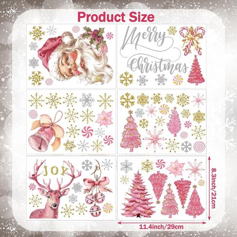6 Sheets Vintage Christmas Wall Sticker, Oil Painting Xmas Tree Ball Pine Needle Decals, Winter Snowflake Stickers for Xmas Winter Party Home Office Classroom Decoration in Saudi Arabia