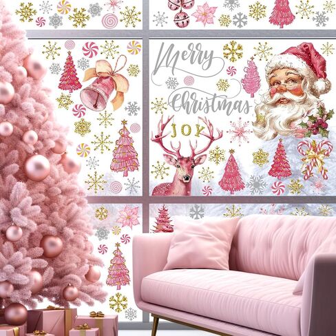 6 Sheets Vintage Christmas Wall Sticker, Oil Painting Xmas Tree Ball Pine Needle Decals, Winter Snowflake Stickers for Xmas Winter Party Home Office Classroom Decoration in Saudi Arabia