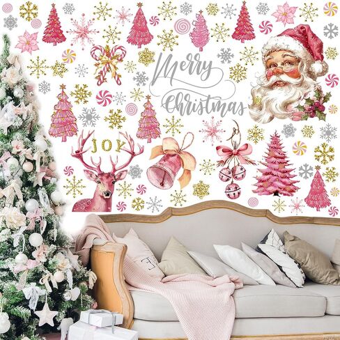 6 Sheets Vintage Christmas Wall Sticker, Oil Painting Xmas Tree Ball Pine Needle Decals, Winter Snowflake Stickers for Xmas Winter Party Home Office Classroom Decoration in Saudi Arabia