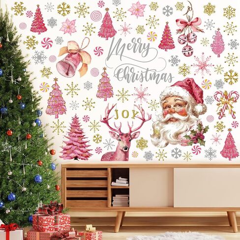 6 Sheets Vintage Christmas Wall Sticker, Oil Painting Xmas Tree Ball Pine Needle Decals, Winter Snowflake Stickers for Xmas Winter Party Home Office Classroom Decoration in Saudi Arabia